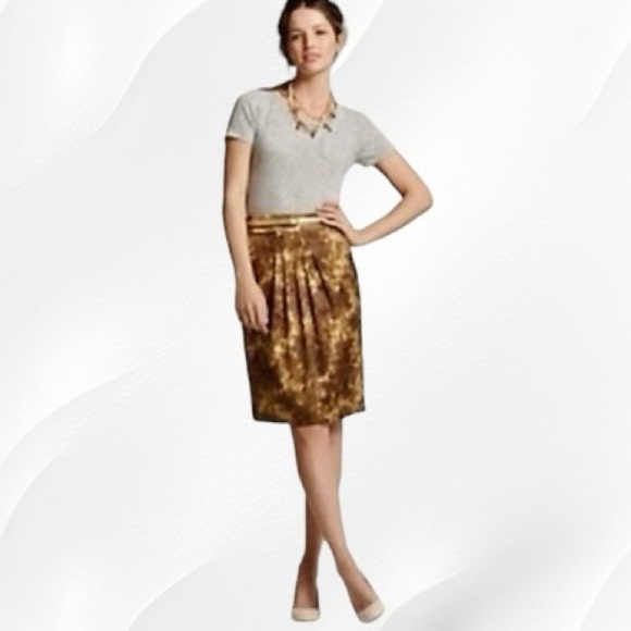 J. Crew Tan / Brown Animal Print / Abstract Tortoise Wool & Silk Blend Skirt 4 - Picture 1 of 13